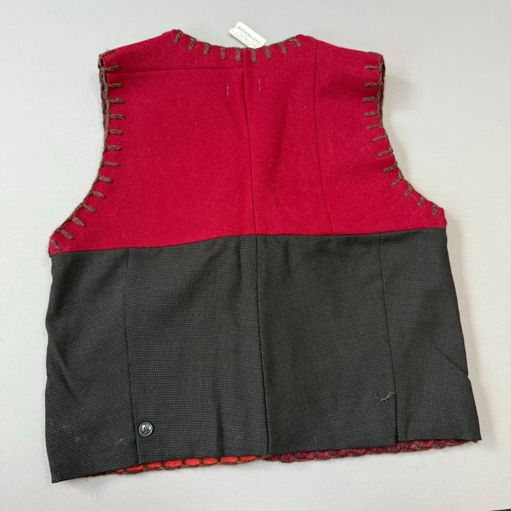Recycled wool patchwork mixed media woman’s funky vest, M.
